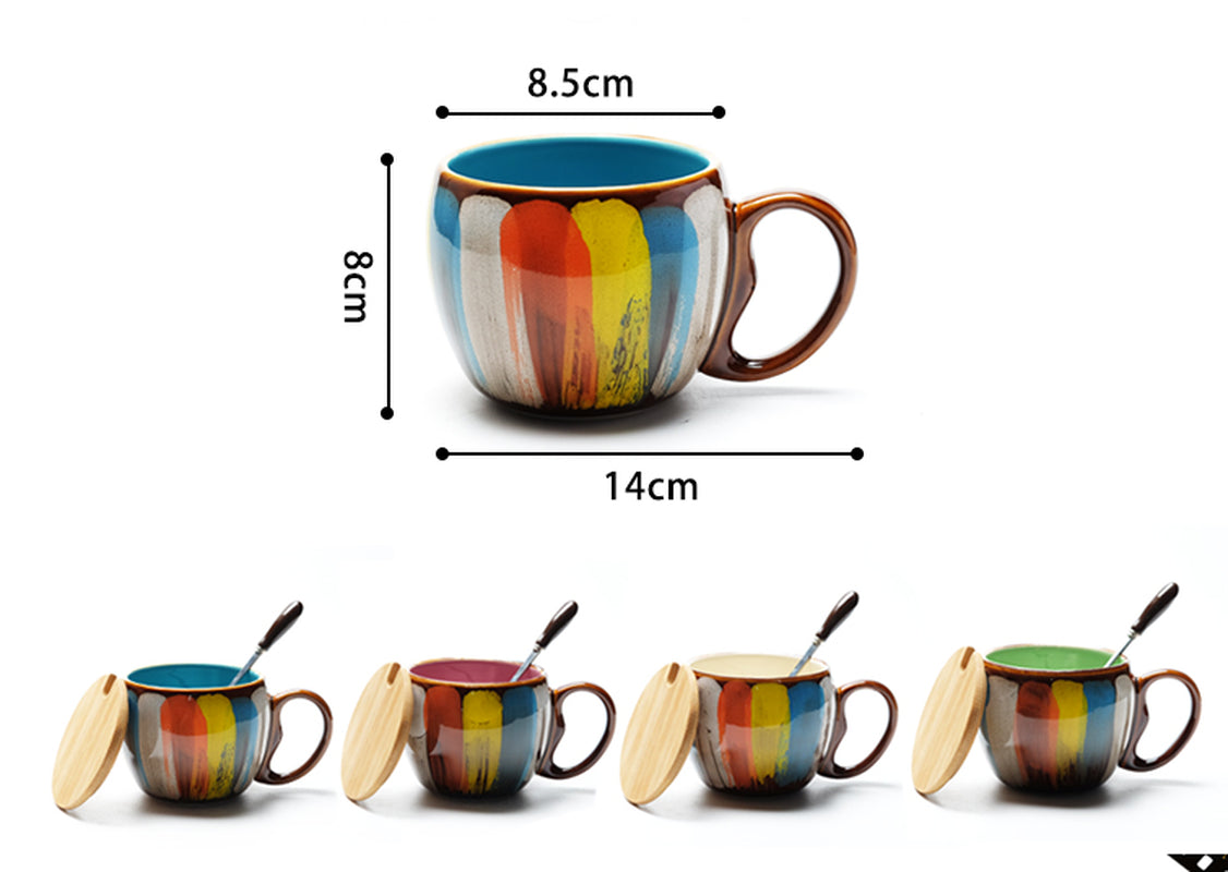 Creative Ceramic Cup Milk Cup Water Cup Coffee Cup Breakfast Cup Couple Cup to Cup Mug with Lid Spoon
