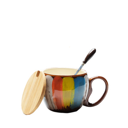 Creative Ceramic Cup Milk Cup Water Cup Coffee Cup Breakfast Cup Couple Cup to Cup Mug with Lid Spoon