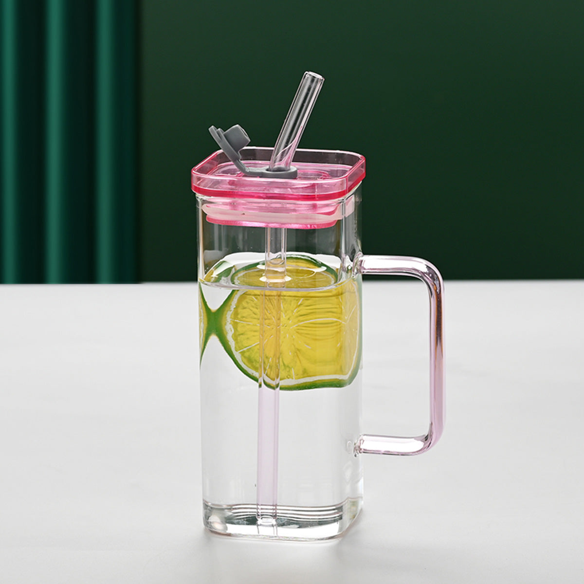 6 Pcs Glass Straw Cup, 6 Colors Square Glass Cup with Straw and Lid, High Borosilicate Glass Cup, Milk Cup, Juice Cup, Cold Drink Cup, Coffee Cup, Tea Cup, Office Cup, Gift Cup