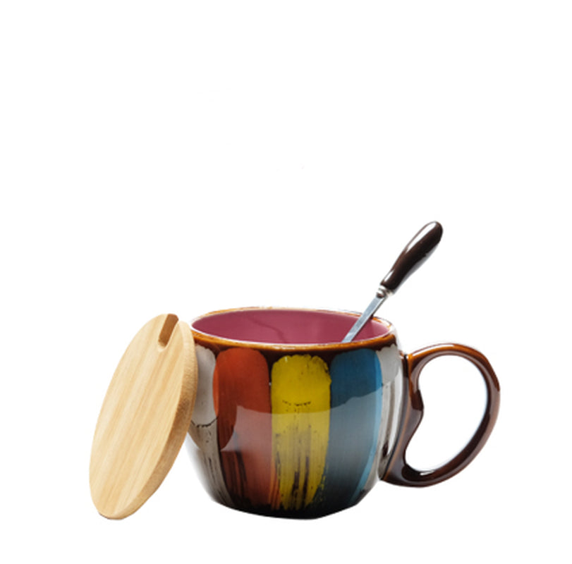 Creative Ceramic Cup Milk Cup Water Cup Coffee Cup Breakfast Cup Couple Cup to Cup Mug with Lid Spoon