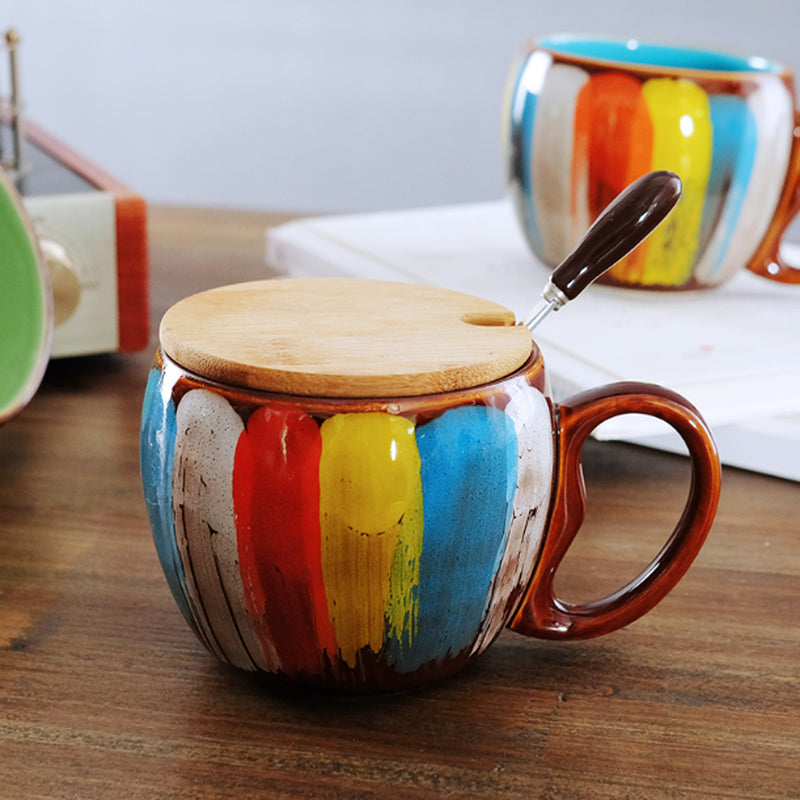 Creative Ceramic Cup Milk Cup Water Cup Coffee Cup Breakfast Cup Couple Cup to Cup Mug with Lid Spoon