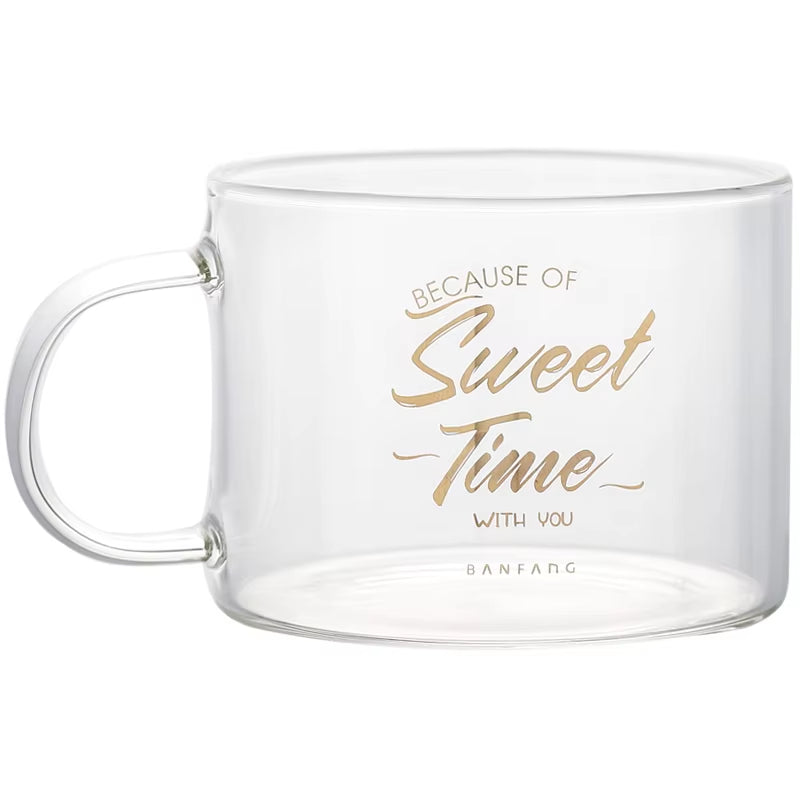 Creative Alphabet Glass Large Juice Cup with Handle Office Tea Cup Dessert Cup Oatmeal Cup Breakfast Cup Glass