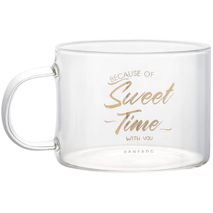 Creative Alphabet Glass Large Juice Cup with Handle Office Tea Cup Dessert Cup Oatmeal Cup Breakfast Cup Glass
