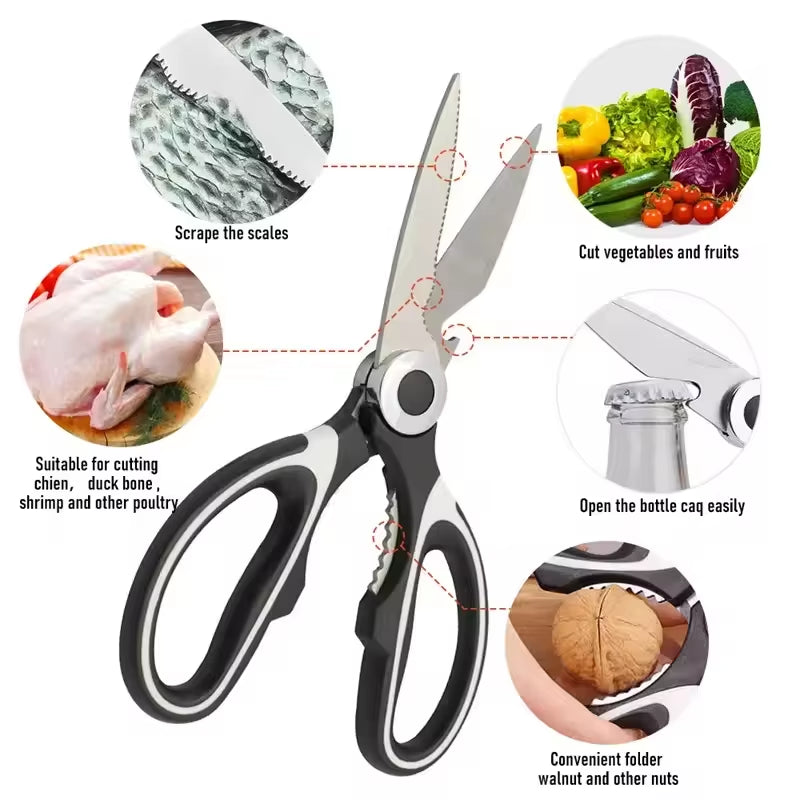 ‌Premium Stainless Steel Kitchen Scissors Heavy Duty Strong Blade for Cutting Fish Meat Chicken Bones Pizza Dishwasher Safe