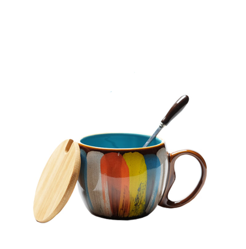 Creative Ceramic Cup Milk Cup Water Cup Coffee Cup Breakfast Cup Couple Cup to Cup Mug with Lid Spoon