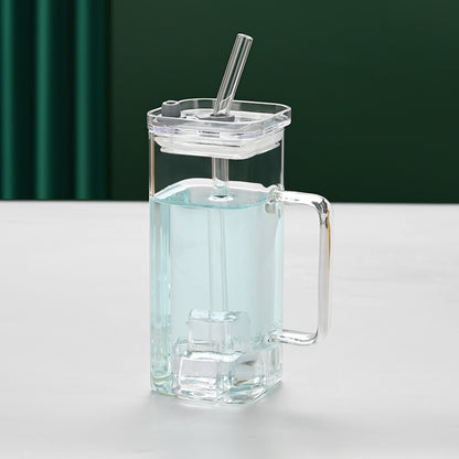 6 Pcs Glass Straw Cup, 6 Colors Square Glass Cup with Straw and Lid, High Borosilicate Glass Cup, Milk Cup, Juice Cup, Cold Drink Cup, Coffee Cup, Tea Cup, Office Cup, Gift Cup